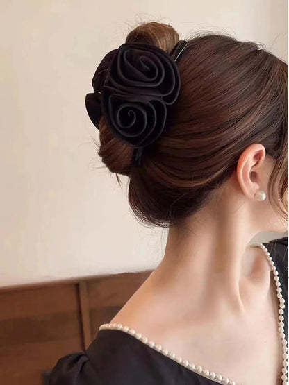 French retro satin rose grab clip women 2025 new hairpin elegant temperament versatile headgear broken hair bangs