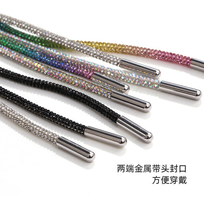 Crystal cord, drill rope, full diamond, ultra-glitter round soft tube, 6-row drill rope, coat strap, hat strap, shoelace, bag and pants strap, DIY accessory for accessories