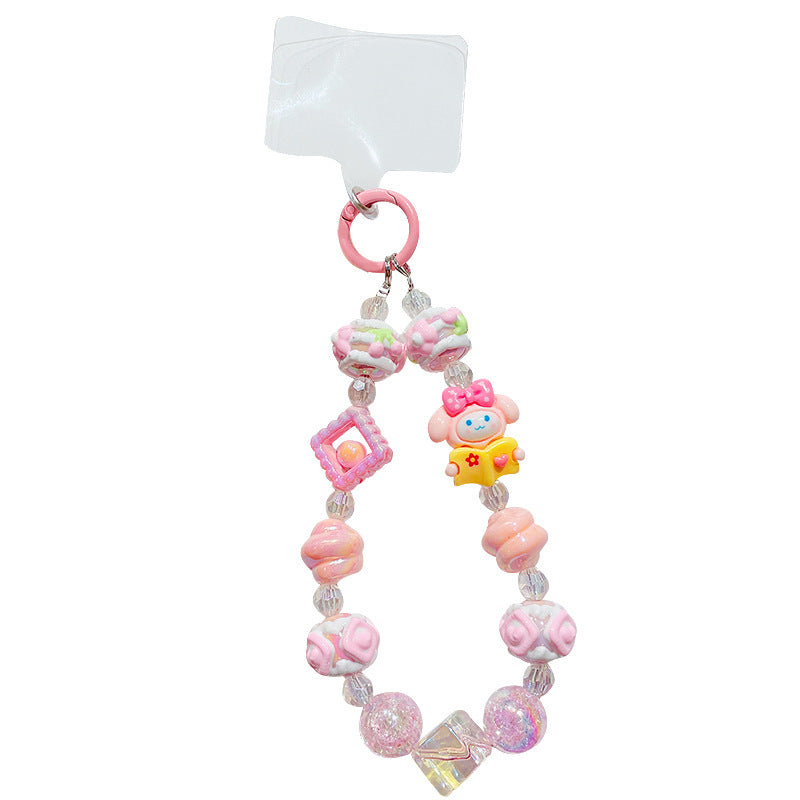 Cartoon Sanrio Kuromi beaded mobile phone chain keychain creative bag key chain doll pendant small gift
