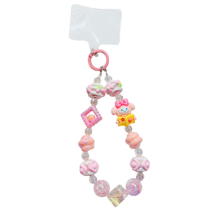 Cartoon Sanrio Kuromi beaded mobile phone chain keychain creative bag key chain doll pendant small gift