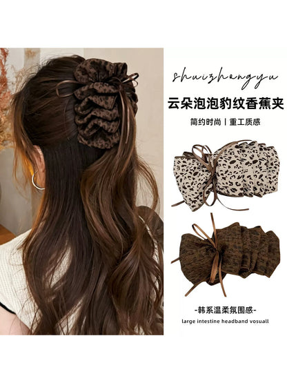 Leopard print banana clips for women, 2026 new high-end vertical hair clips, claw clips, high ponytail hair clips, hair clips, hair accessories