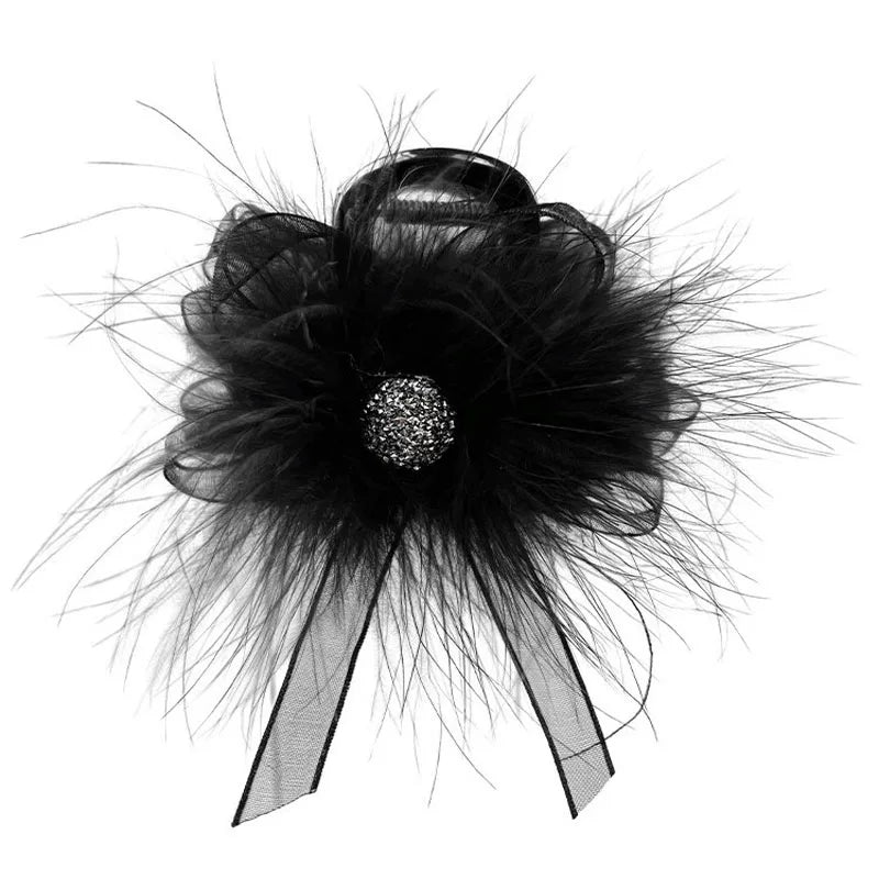 Rhinestone feather claw clip for women, high-end new small half-tie hair clip, small hair volume, back head updo hair clip, shark clip