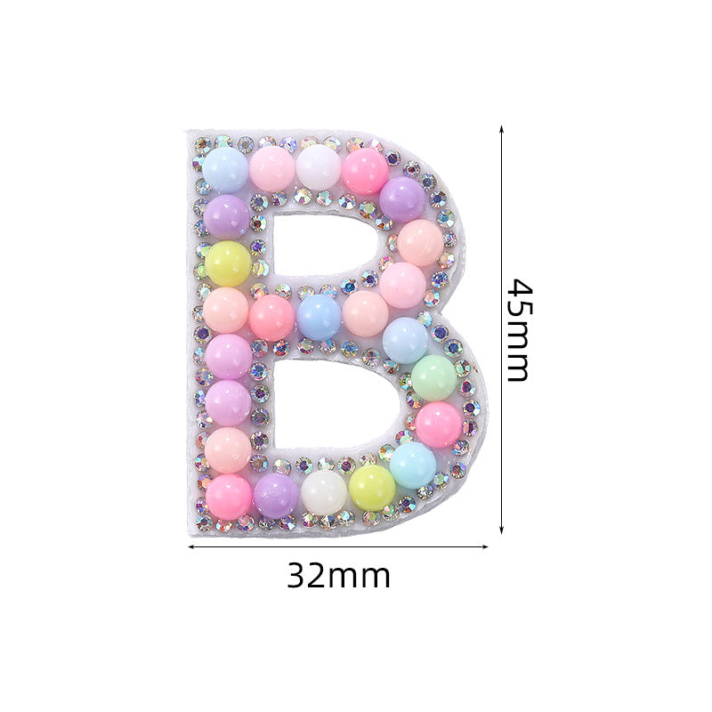 Macaron letter stickers, 26-letter English DIY accessories, clothing accessories, faux pearl and rhinestone appliqué set