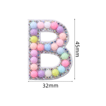 Macaron letter stickers, 26-letter English DIY accessories, clothing accessories, faux pearl and rhinestone appliqué set