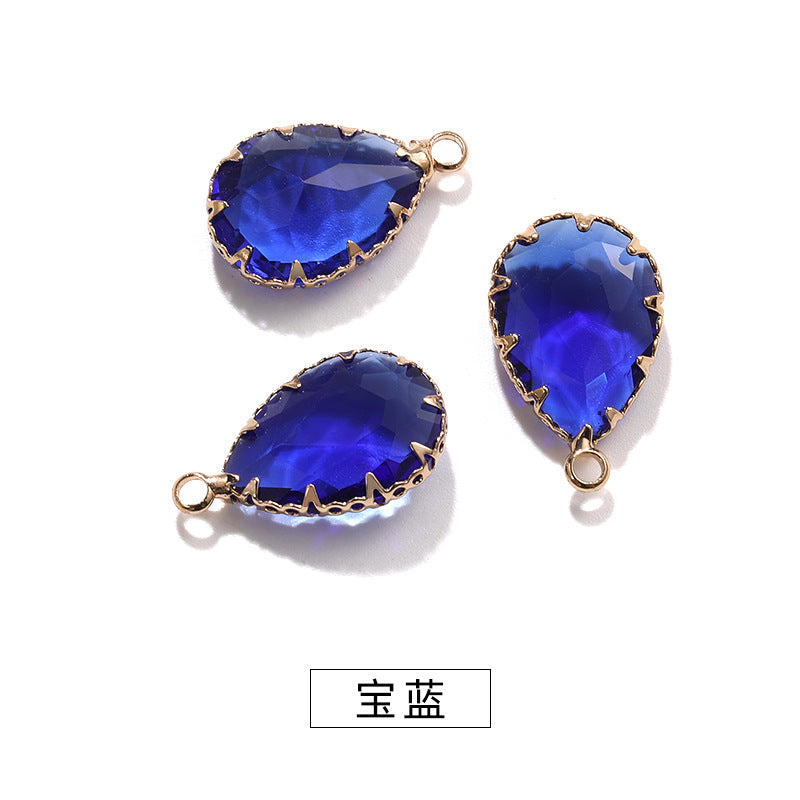 13*18 Transparent Base Waterdrop Glass Diamond Copper Gold Border Flower Claw Single Hanging Diamond Necklace Pendant Clothing DIY Accessory