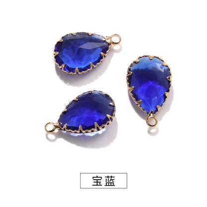 13*18 Transparent Base Waterdrop Glass Diamond Copper Gold Border Flower Claw Single Hanging Diamond Necklace Pendant Clothing DIY Accessory