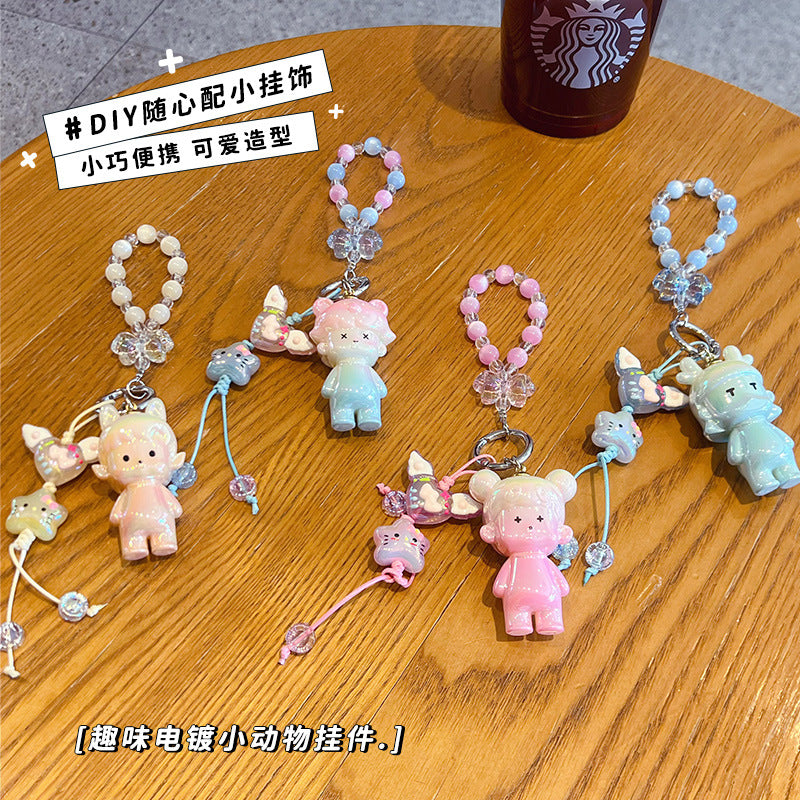 Original electroplating beaded animal mobile phone chain keychain doll pendant miu series bag keychain pendant