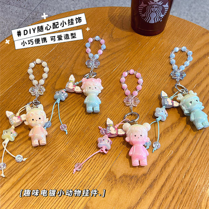 Original electroplating beaded animal mobile phone chain keychain doll pendant miu series bag keychain pendant