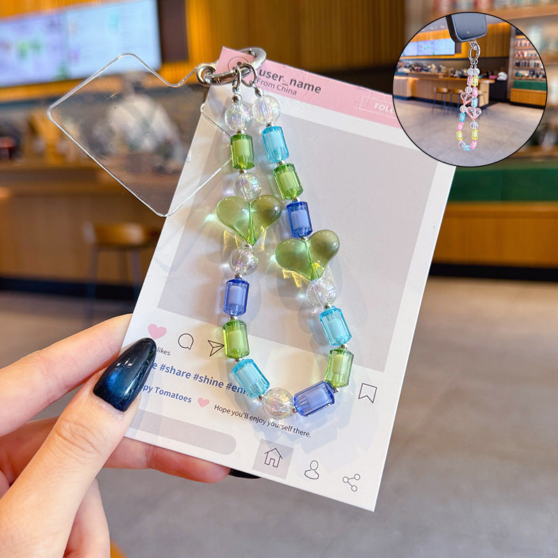 Creative DIY Love Beaded Mobile Phone Chain Keychain Pendant Couple Car Key Chain Bag Bracelet Pendant Small