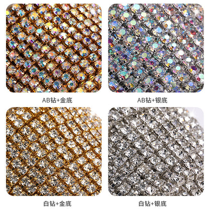 Cross-border new colorful double-row claw chain DIY accessories, diamond chains, gold and silver base, full roll diamond-mounted DIY clothing accessories