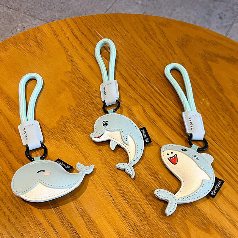 Creative PU leather marine life keychain doll pendant cute dolphin school bag keychain pendant small gift