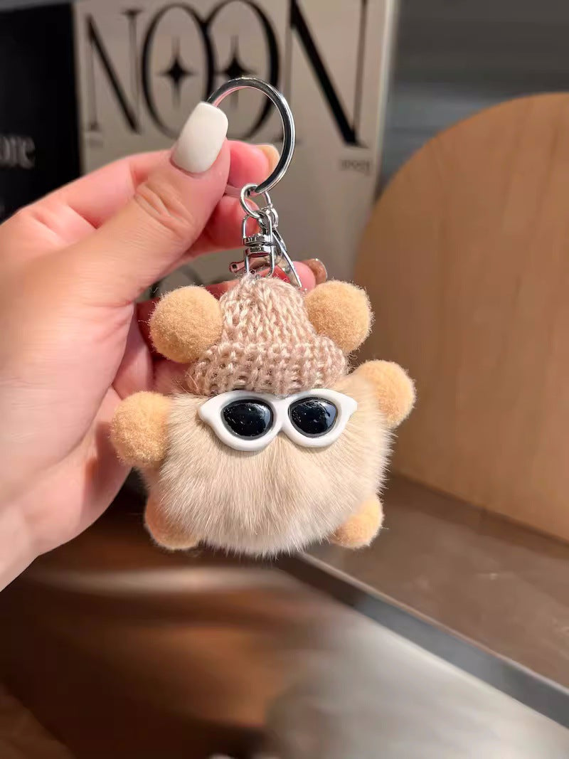 Cute otter rabbit fur small briquette bag pendant ornament school bag eye doll pendant cartoon doll keychain