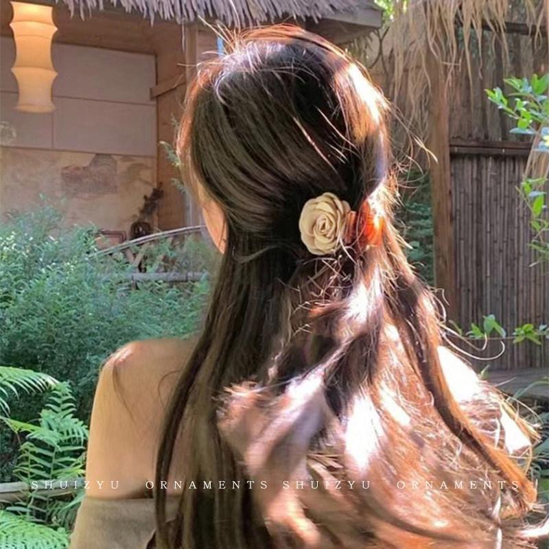 Flower hairpin female hottie photo headgear retro super fairy atmosphere blue beautiful new Chinese side clip hair accessories