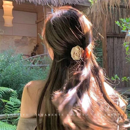 Flower hairpin female hottie photo headgear retro super fairy atmosphere blue beautiful new Chinese side clip hair accessories