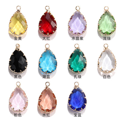 13*18 Transparent Base Waterdrop Glass Diamond Copper Gold Border Flower Claw Single Hanging Diamond Necklace Pendant Clothing DIY Accessory
