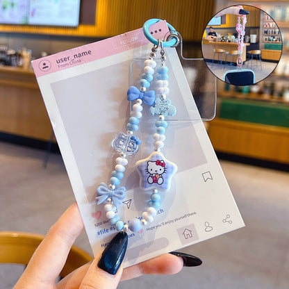 Creative DIY Star KT Cat Beaded Mobile Phone Chain Pendant Cute Car Keychain Bag Charm Accessories Wholesale