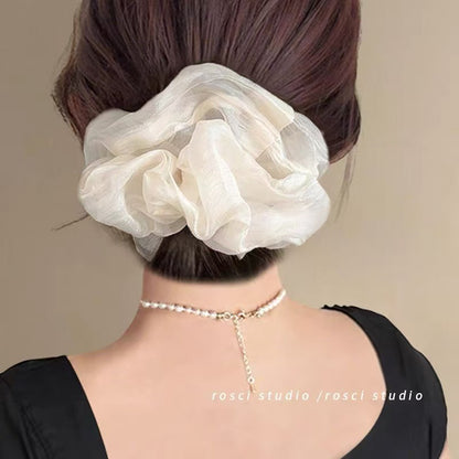 Forest style mesh super large intestine hair tie for women, high-end elastic and durable hair tie, retro head flower 2025 new style