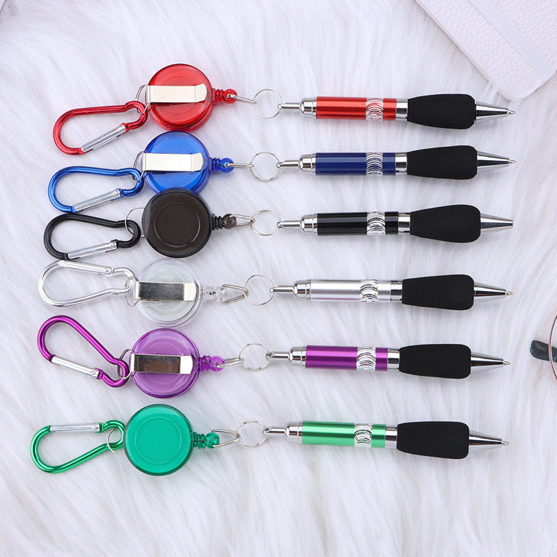 metal draw pen portable stretch ballpoint pen outdoor carabiner keychain telescopic writing pen wholesale