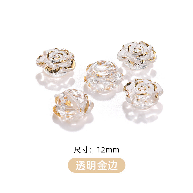 High-Gloss ABS Imitation Pearl Beads - Perforated Beige White Camellia Hairpin Jewelry DIY Accessories