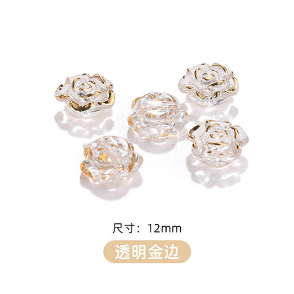 High-Gloss ABS Imitation Pearl Beads - Perforated Beige White Camellia Hairpin Jewelry DIY Accessories
