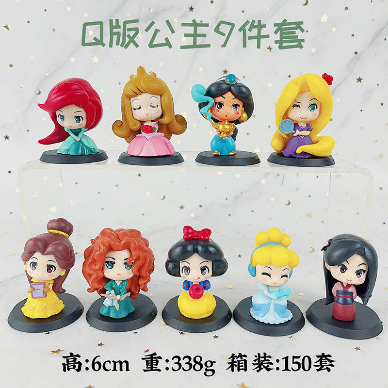 Q version fairy tale princess sitting ornament cartoon princess gacha doll cake decoration princess figure blind box toy