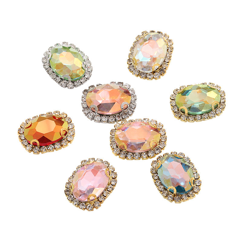 Multicolor crystal glass diamonds, light color oval crystal buckle holes, hand-sewn diamonds - clothing, shoes, bags, DIY accessories