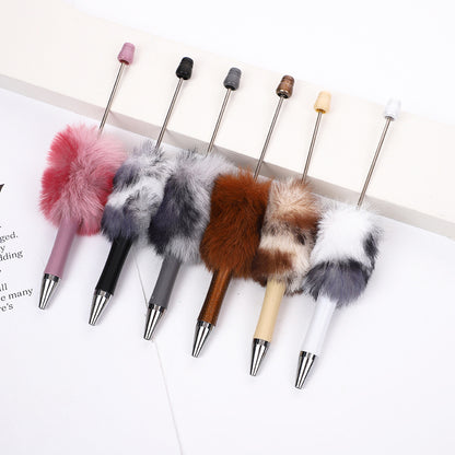 Leopard print plush ballpoint pen creative DIY beading, cute fluffy ballpoint pen, handmade hairball, high-value student