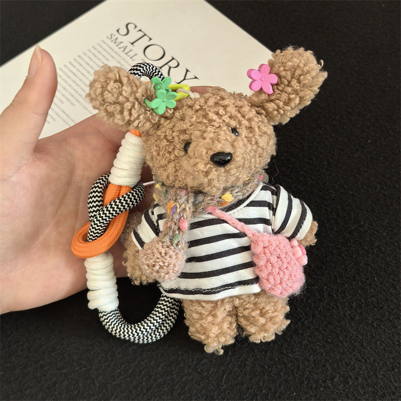 Korean version of handmade cute and colorful puppy bag pendant school bag ornament cute doll keychain mobile phone rope doll