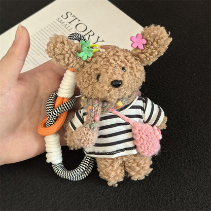 Korean version of handmade cute and colorful puppy bag pendant school bag ornament cute doll keychain mobile phone rope doll
