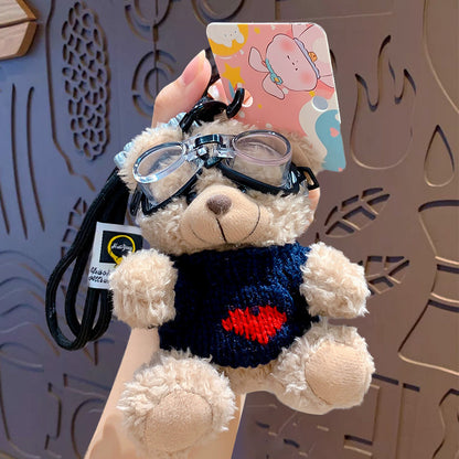 Cartoon Plush Cool Bear Key Chain - School Bag Small Pendant Cute Couple Bag Doll Keychain Gift