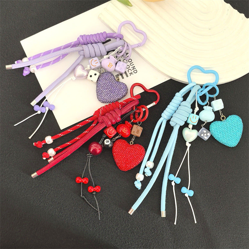 Cross-border hot selling full diamond peach heart keychain pendant backpack pendant accessories car key pendant fashion accessories