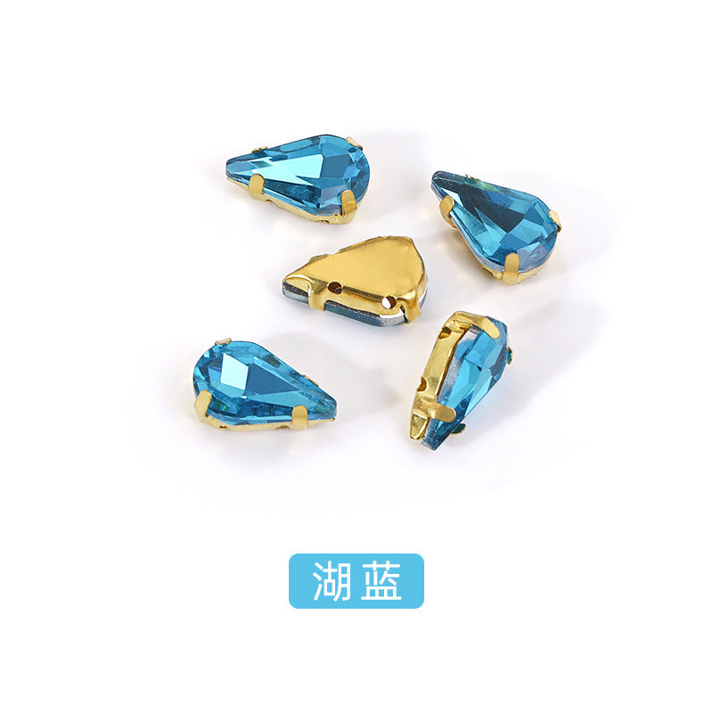 Gold-soled pointed waterdrop glass claw drill, standard cut shoe decorations, wedding dress accessories, crystal accessories, hand-stitched rhinestones with holes