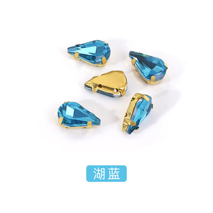 Gold-soled pointed waterdrop glass claw drill, standard cut shoe decorations, wedding dress accessories, crystal accessories, hand-stitched rhinestones with holes