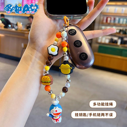 Genuine Doraemon beaded dopamine mobile phone chain pendant cute bag doll keychain charm accessories