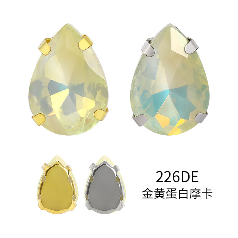 Xichuan waterdrop egg white mocha four-corner claw drill hand-stitched glass teardrop water rhinestone DIY accessories and accessories