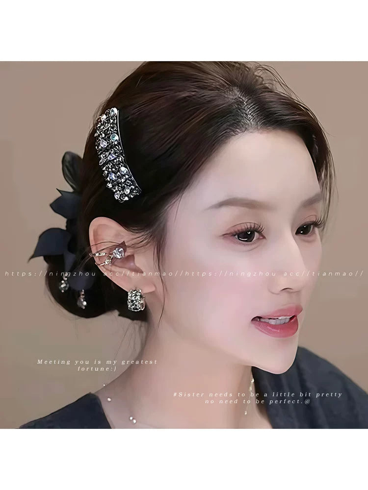 Korean Dongdaemun High-End Rhinestone Hair Comb Inverted Comb for Women, Sophisticated Elegance New Loose Hair Styling Tool Hair Clip