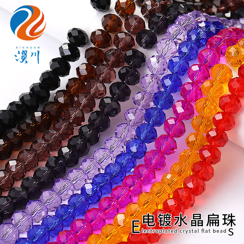 10mm electroplated crystal flat beads with glass through-hole beads, DIY accessories wholesale bead stringing accessories, crystal loose bead lanyards