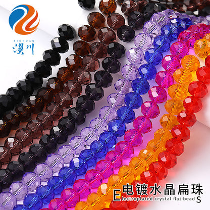10mm electroplated crystal flat beads with glass through-hole beads, DIY accessories wholesale bead stringing accessories, crystal loose bead lanyards