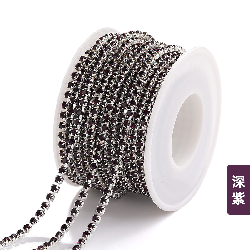 Hot Selling Multicolor White K Claw Chain 2 2.5 2.8 3mm Dense Crystal Glass Drill Claw Chain DIY Clothing Decorations