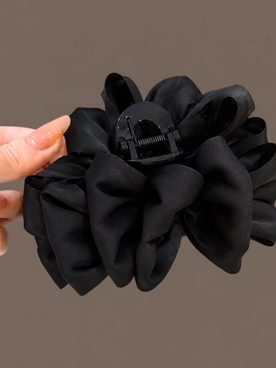Cloud bubble clip for women, high-end black satin bow hair clip, small hair volume half tie, hair clip headwear
