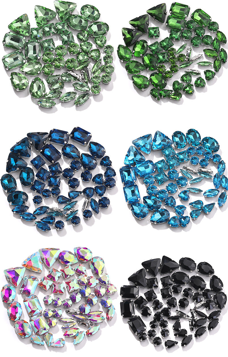 Mixed Four-Corner Claw Rhinestones - Silver Crystal Glass Hand-Sewn Wedding Dress Accessories 50pcs