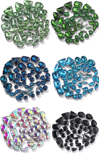 Mixed Four-Corner Claw Rhinestones - Silver Crystal Glass Hand-Sewn Wedding Dress Accessories 50pcs