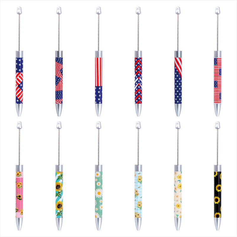 creative printed ballpoint pen diy beaded sunflower flag printed plastic ballpoint pen theme advertising gift pen