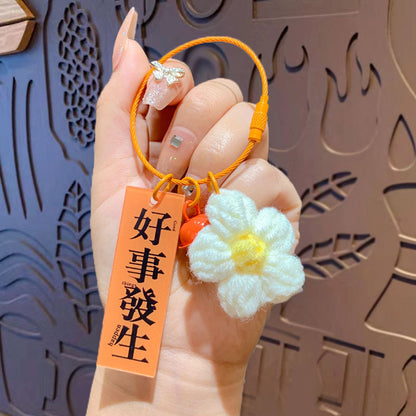 Creative plush weaving good things happen keychain small pendant cartoon crochet persimmon bag bag keychain small gifts
