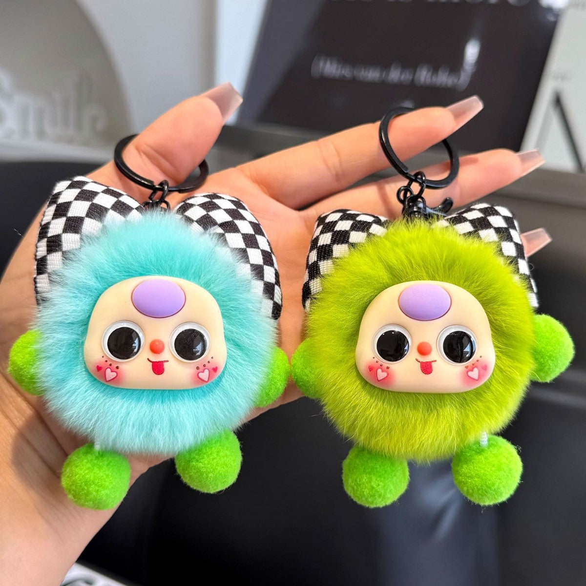 Imitation otter rabbit fur bow, small briquettes, car keychain pendants, exquisite dolls, cartoon dolls, school bags, bag ornaments