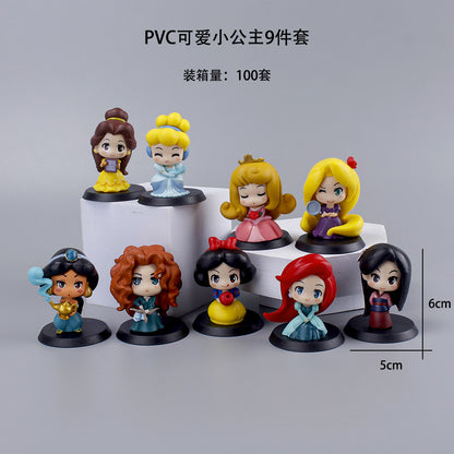 Cute little princess 9 pieces set figure white snow love Lo Merida princess cake decoration ornament car car