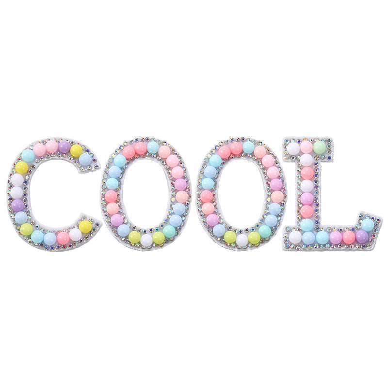 Macaron letter stickers, 26-letter English DIY accessories, clothing accessories, faux pearl and rhinestone appliqué set