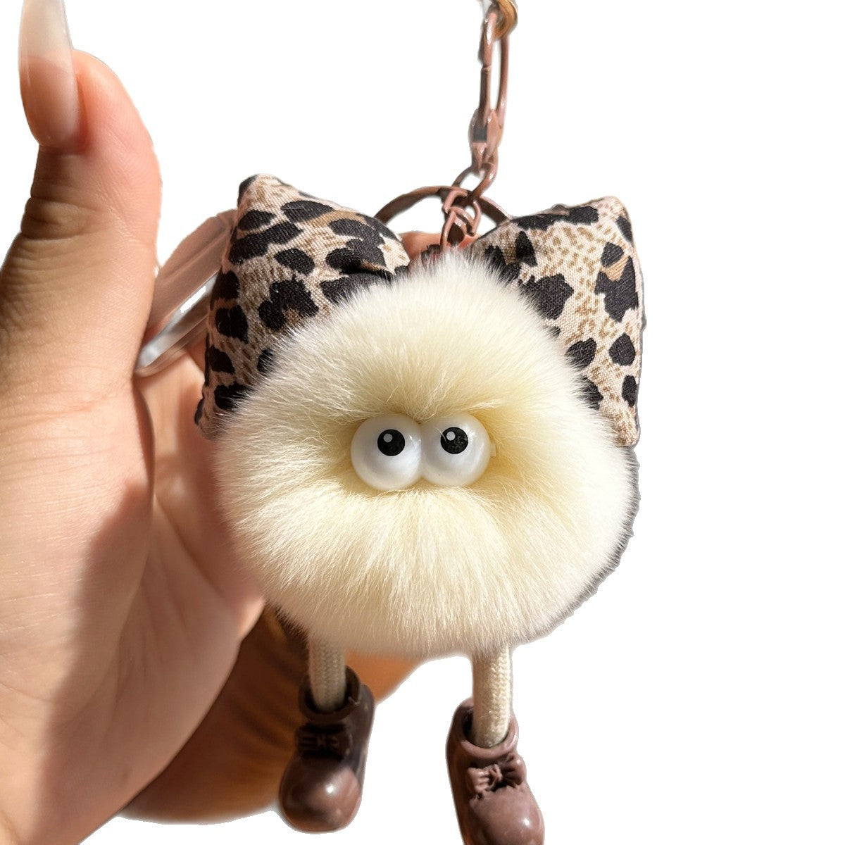 Wholesale Cute Leopard Print Bow Imitation Otter Rabbit Small Briquette Car Keychain Pendant Plush Pomball School Bag Charm