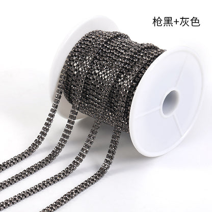 Cross-border new colorful double-row claw chain DIY accessories, diamond chains, gold and silver base, full roll diamond-mounted DIY clothing accessories