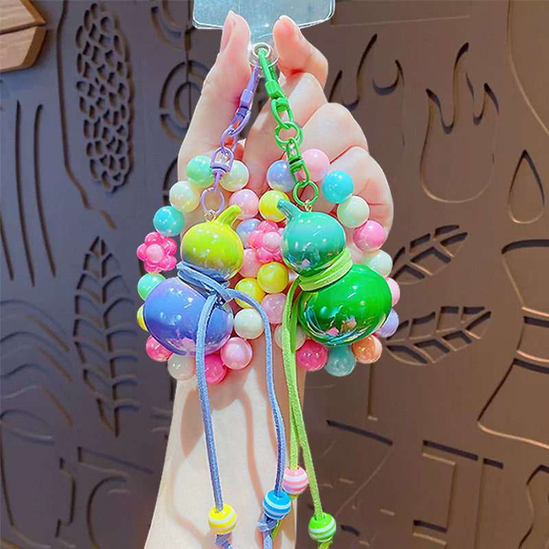 Creative simulation color beaded gourd keychain mobile phone chain pendant school bag keychain charm small gift wholesale